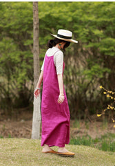 Spring Summer Rose Red Linen Sling Dress