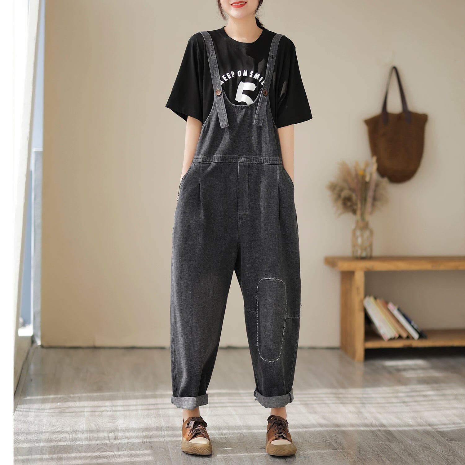 Spring Summer Women Casual Patchwork Denim Jumpsuit