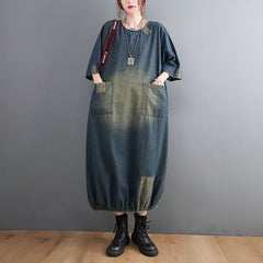 Spring Summer Women Loose Cotton Denim Dress