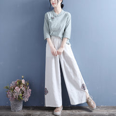 Spring Summer Women Retro Loose Patchwork Split Bottom Pants