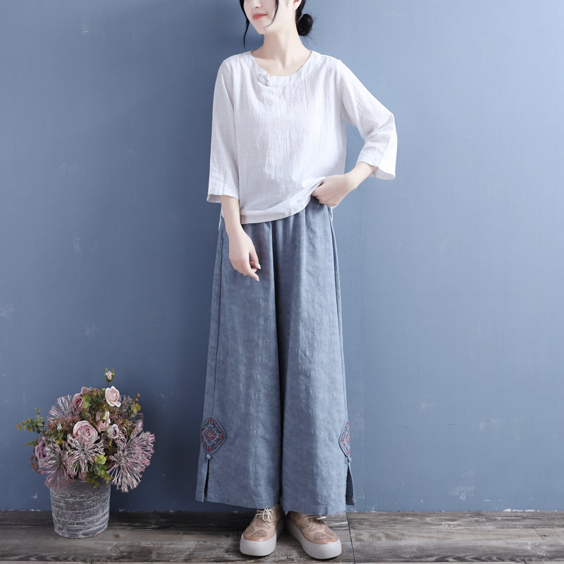 Spring Summer Women Retro Loose Patchwork Split Bottom Pants