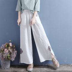 Spring Summer Women Retro Loose Patchwork Split Bottom Pants