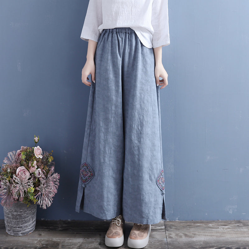 Spring Summer Women Retro Loose Patchwork Split Bottom Pants