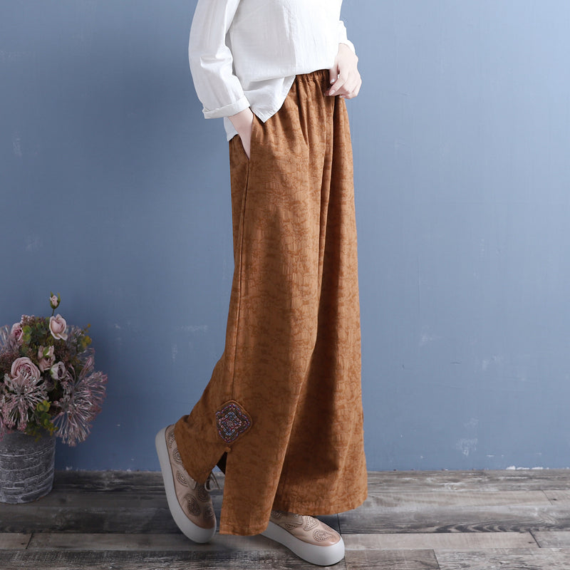 Spring Summer Women Retro Loose Patchwork Split Bottom Pants