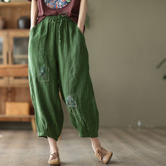 Spring Women Retro Patchwork Loose Linen Pants