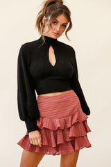 Prove It Keyhole Front Backless Knit Crop Top Black