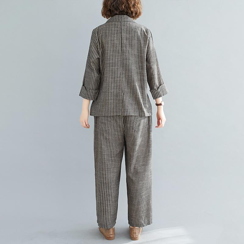 Cotton Linen Striped Jacket And Two-piece Suit