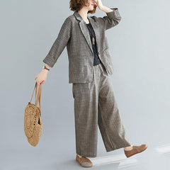 Cotton Linen Striped Jacket And Two-piece Suit