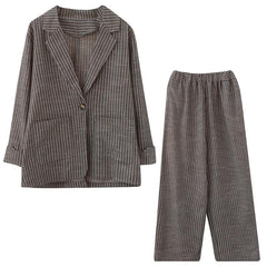 Cotton Linen Striped Jacket And Two-piece Suit