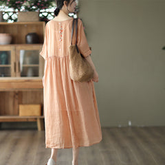 Summer 2 Pieces Floral Embroidery Linen Dresses Set