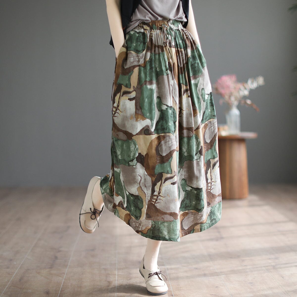 Summer Casual Floral Print Cotton A-Line Skirt