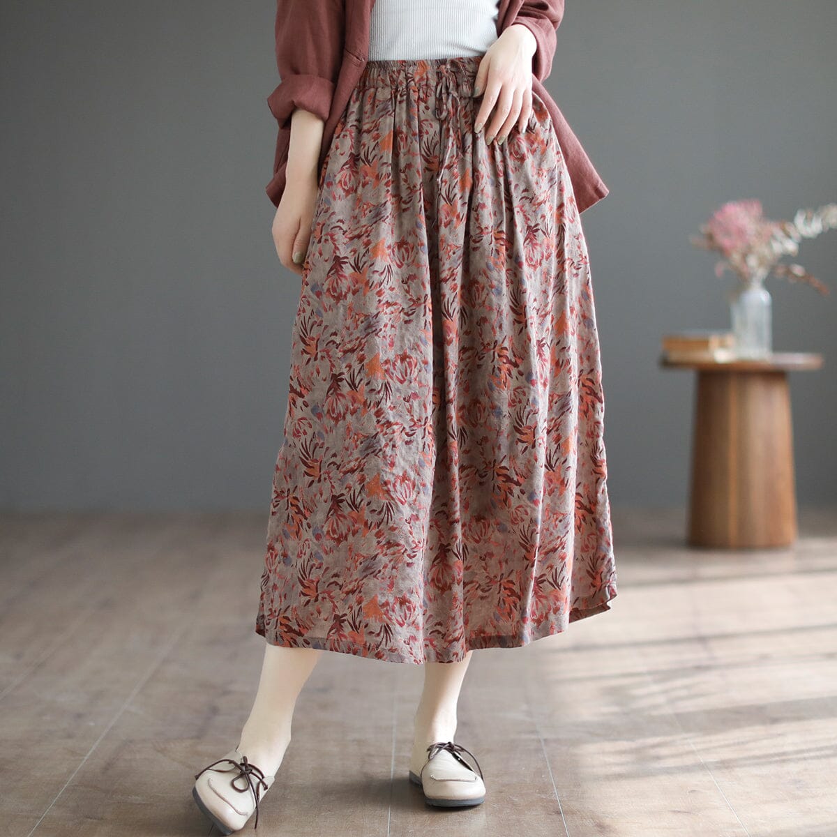 Summer Casual Floral Print Cotton A-Line Skirt