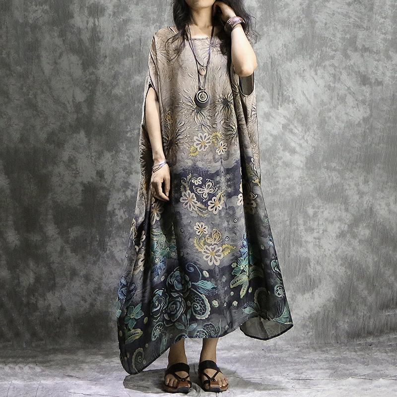 Summer Chiffon Two Piece Printed Loose Bat-wing Sleeve Dress