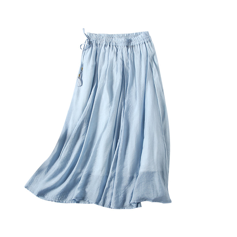 Summer Cotton Casual Loose Pleated Skirt