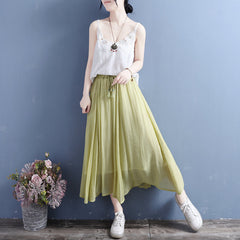 Summer Cotton Casual Loose Pleated Skirt