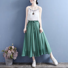 Summer Cotton Casual Loose Pleated Skirt