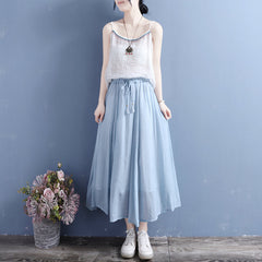 Summer Cotton Casual Loose Pleated Skirt