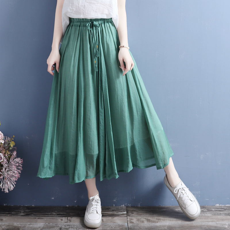 Summer Cotton Casual Loose Pleated Skirt