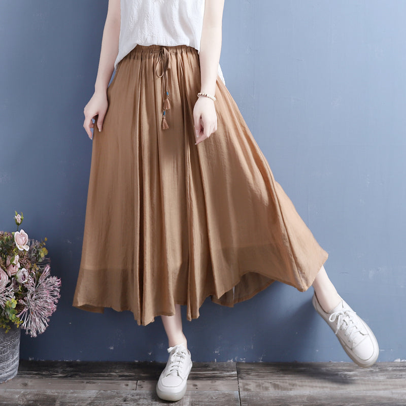 Summer Cotton Casual Loose Pleated Skirt