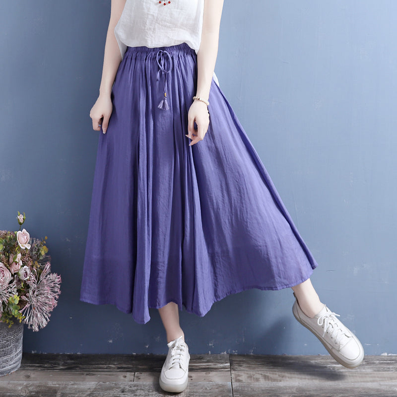 Summer Cotton Casual Loose Pleated Skirt