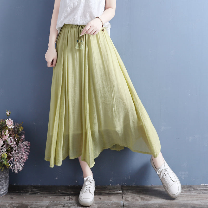 Summer Cotton Casual Loose Pleated Skirt