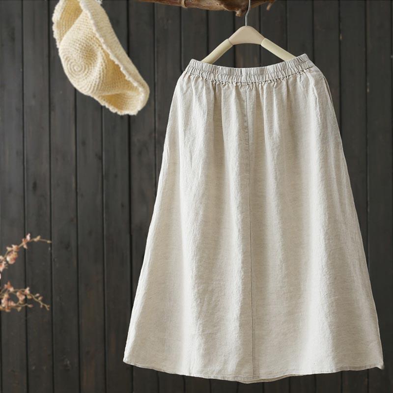 Summer Embroidery Cotton Linen A-Line Skirt