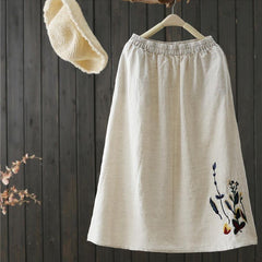 Summer Embroidery Cotton Linen A-Line Skirt