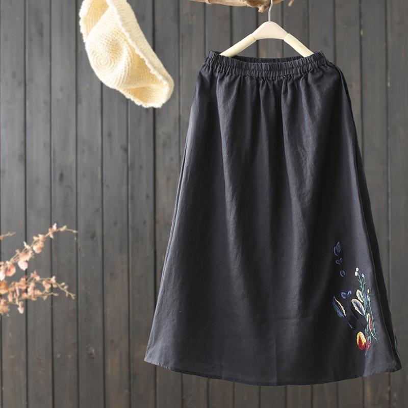 Summer Embroidery Cotton Linen A-Line Skirt