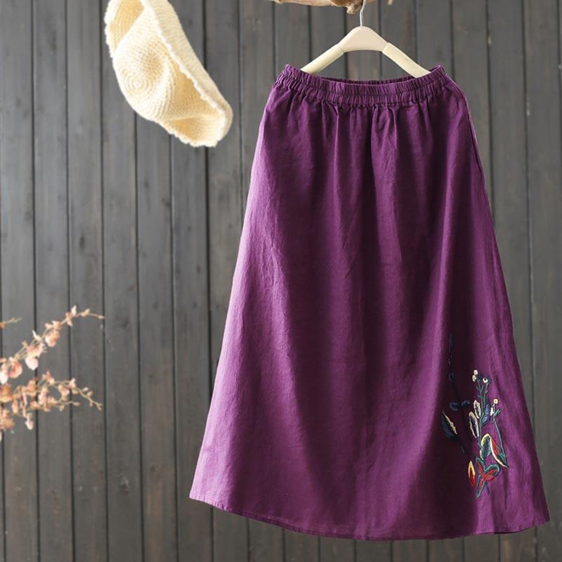 Summer Embroidery Cotton Linen A-Line Skirt