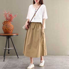 Summer High Waist Big Pocket Loose Casual Skirt