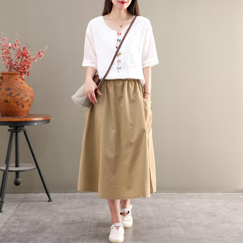 Summer High Waist Big Pocket Loose Casual Skirt