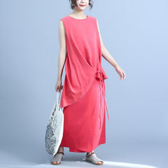 Summer Irregular Fake Two-Piece Sleeveless Silk Stitching Linen Dress