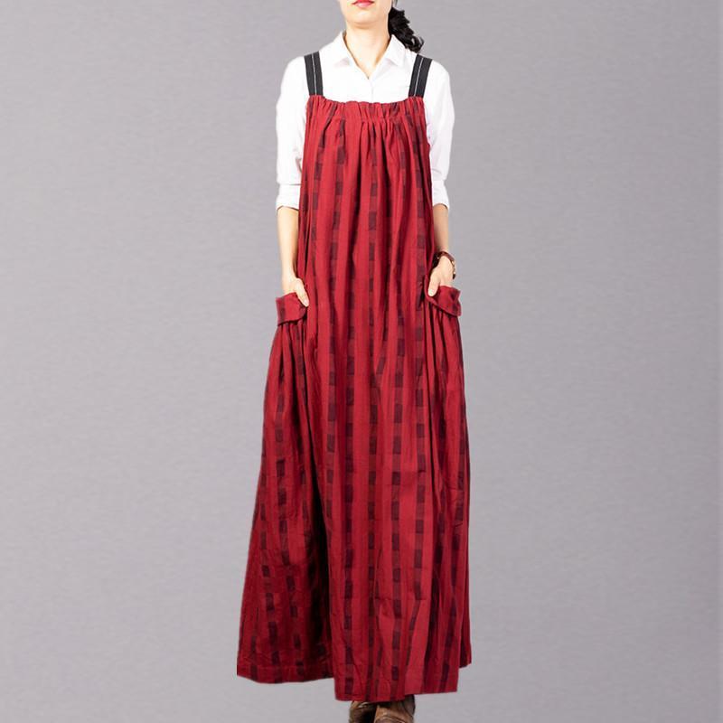 Summer Large Size Cotton And Linen Plaid Sleeveless Dress