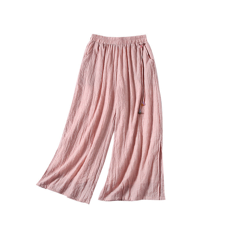 Summer Linen Loose Split Bottom Wide Leg Trousers