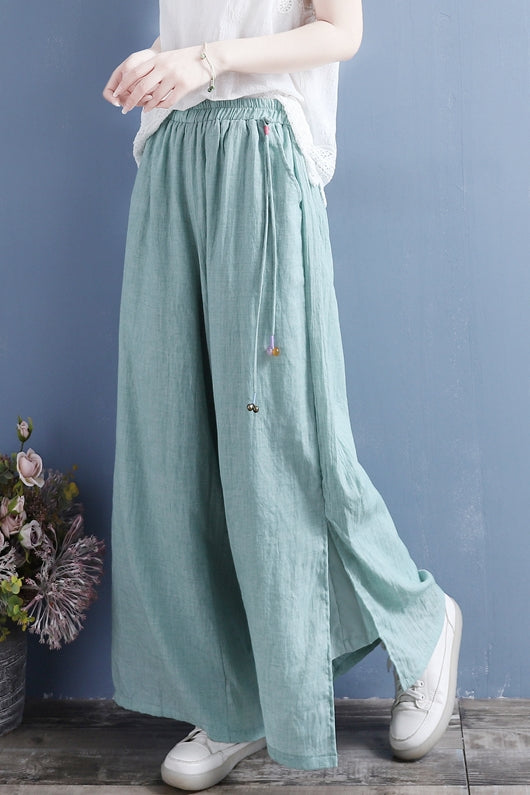 Summer Linen Loose Split Bottom Wide Leg Trousers