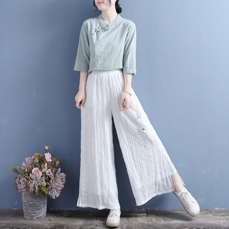 Summer Linen Loose Split Bottom Wide Leg Trousers