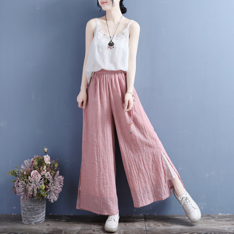 Summer Linen Loose Split Bottom Wide Leg Trousers