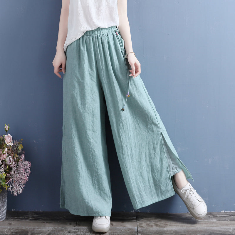 Summer Linen Loose Split Bottom Wide Leg Trousers