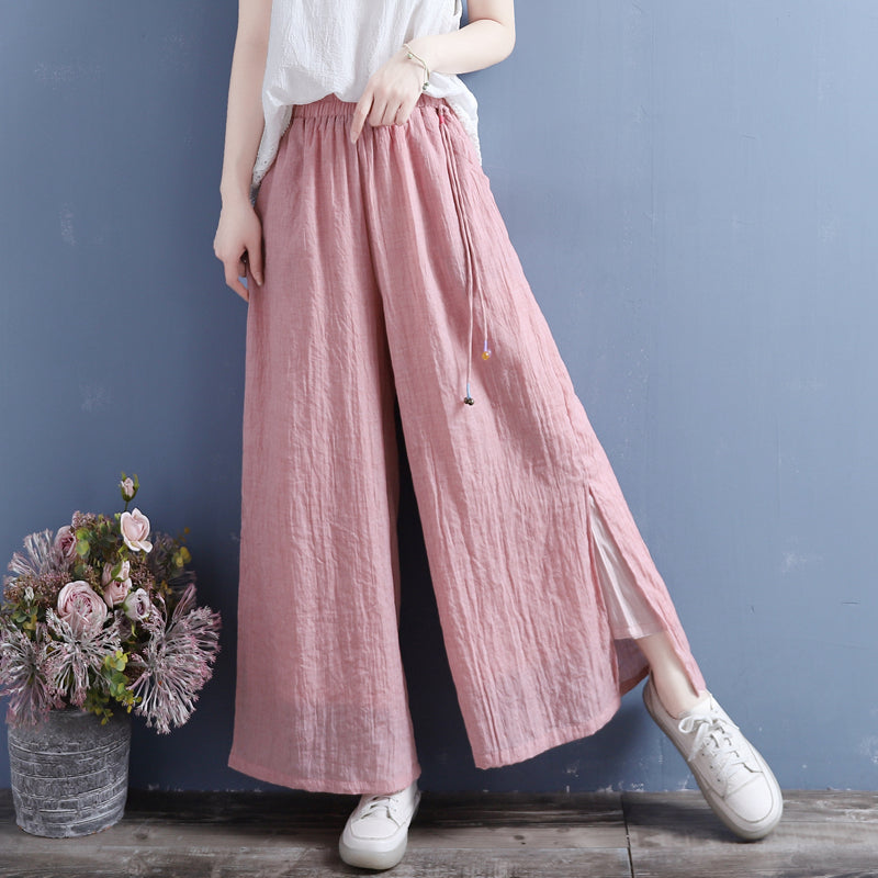 Summer Linen Loose Split Bottom Wide Leg Trousers