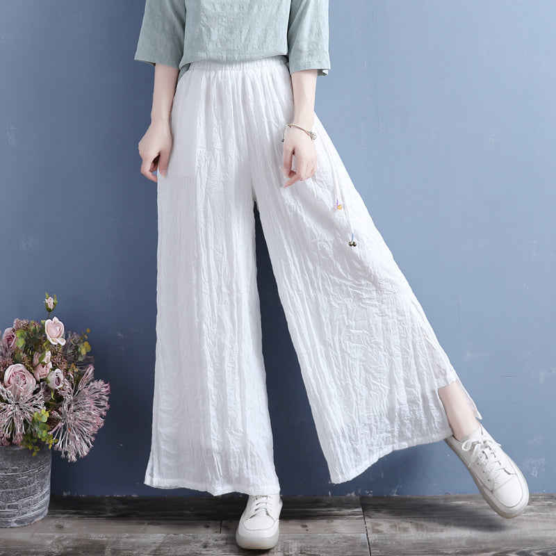 Summer Linen Loose Split Bottom Wide Leg Trousers