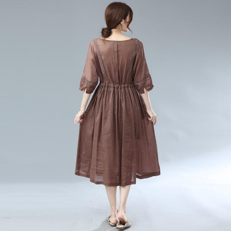 Summer Linen Plus Size Pleated Dress