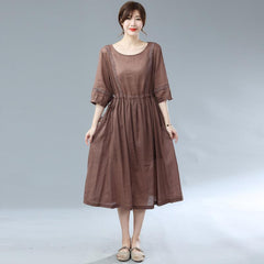 Summer Linen Plus Size Pleated Dress