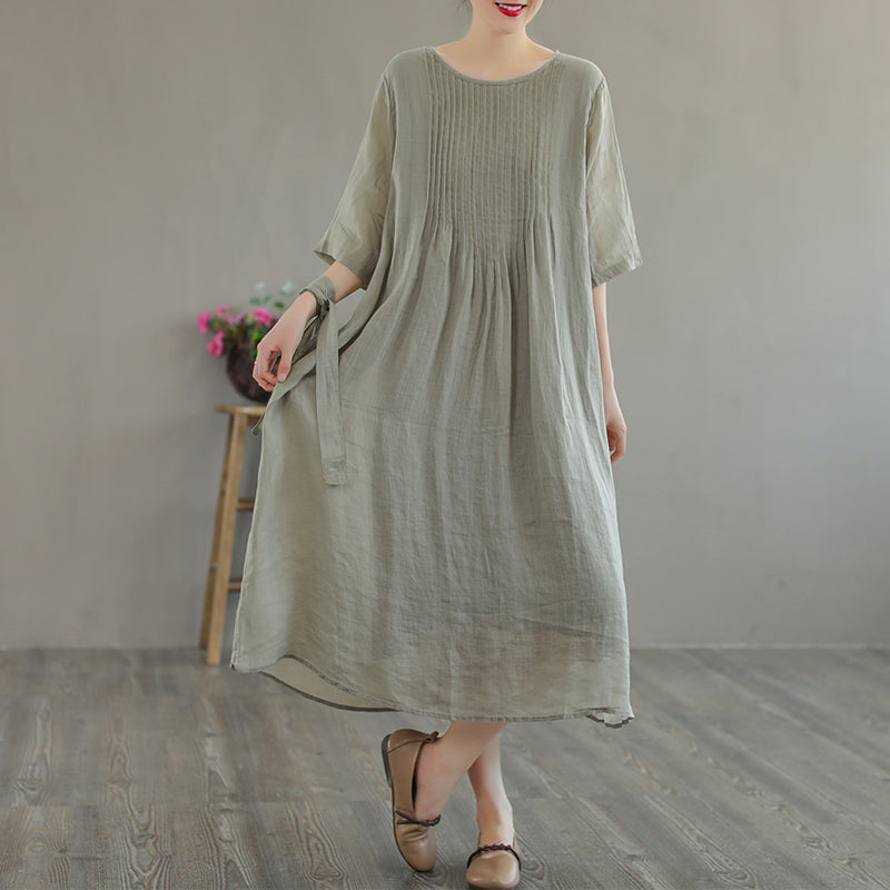 Summer Linen Retro Loose Half Sleeve Dress