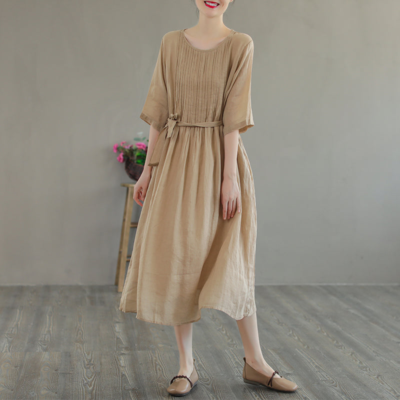 Summer Linen Retro Loose Half Sleeve Dress