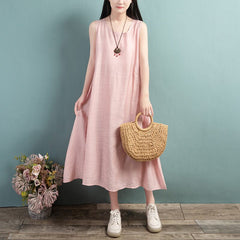 Summer Loose Casual Sleeveless Cotton Linen Dress