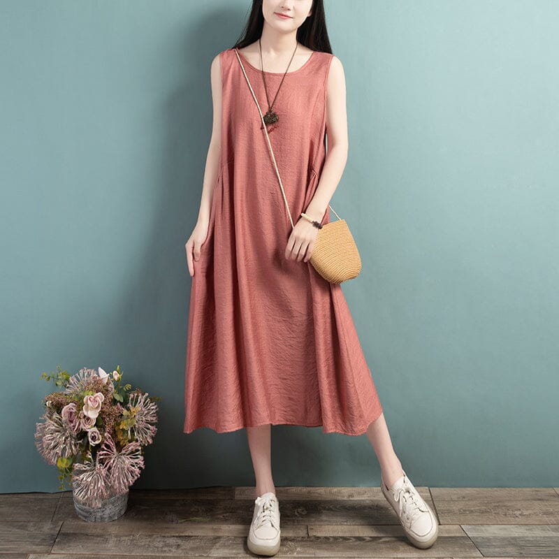 Summer Loose Casual Sleeveless Cotton Linen Dress