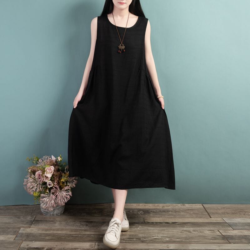 Summer Loose Casual Sleeveless Cotton Linen Dress