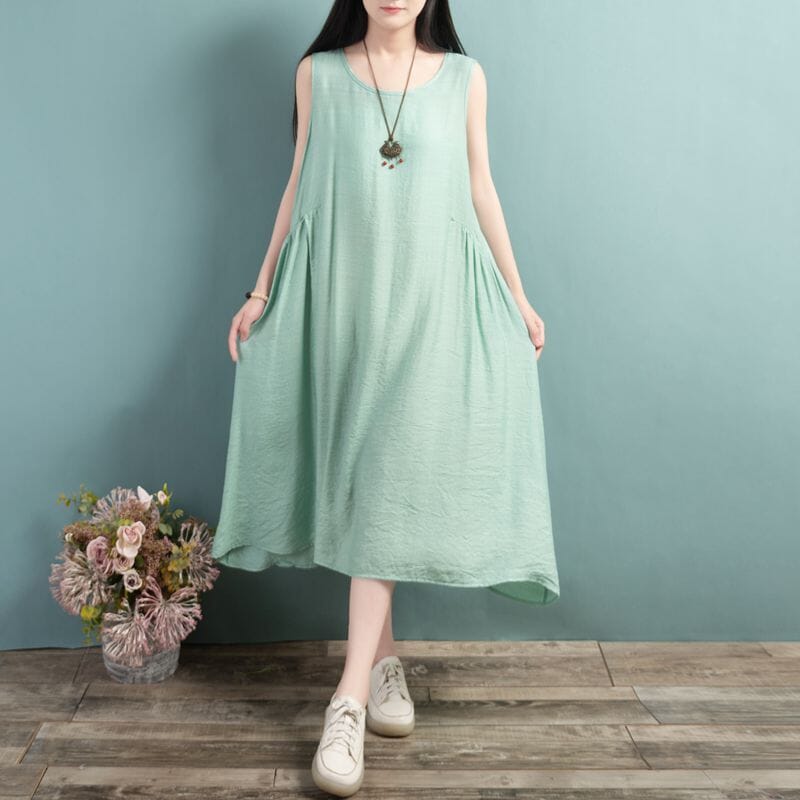 Summer Loose Casual Sleeveless Cotton Linen Dress