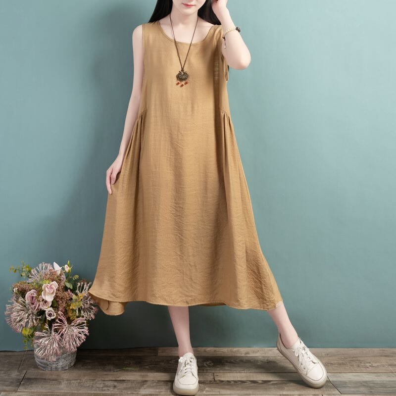 Summer Loose Casual Sleeveless Cotton Linen Dress