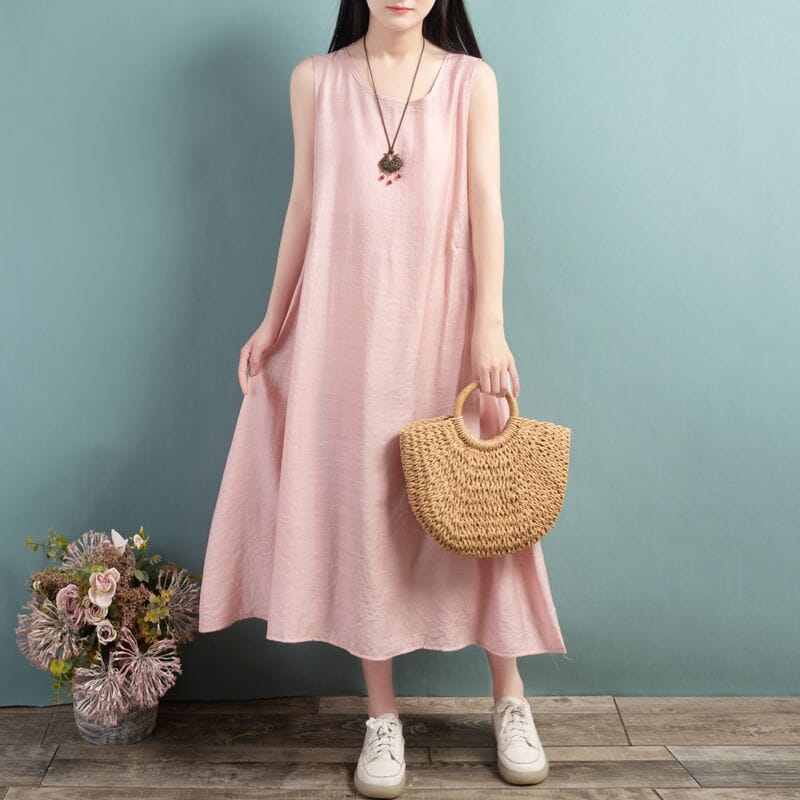 Summer Loose Casual Sleeveless Cotton Linen Dress